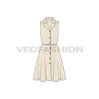 Womens cotton poplin dress flat sketch, front view