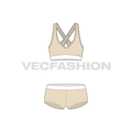 Womens cotton underwear set, v-neck cross-over flat sketch, front view