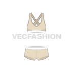 Womens cotton underwear set, v-neck cross-over flat sketch, front view