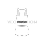 Womens cotton underwear set, racerback, alternate colorway flat sketch, back view