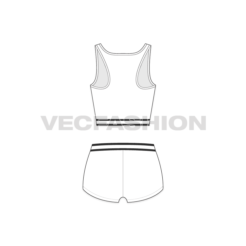 Womens cotton underwear set, racerback, alternate colorway flat sketch, back view