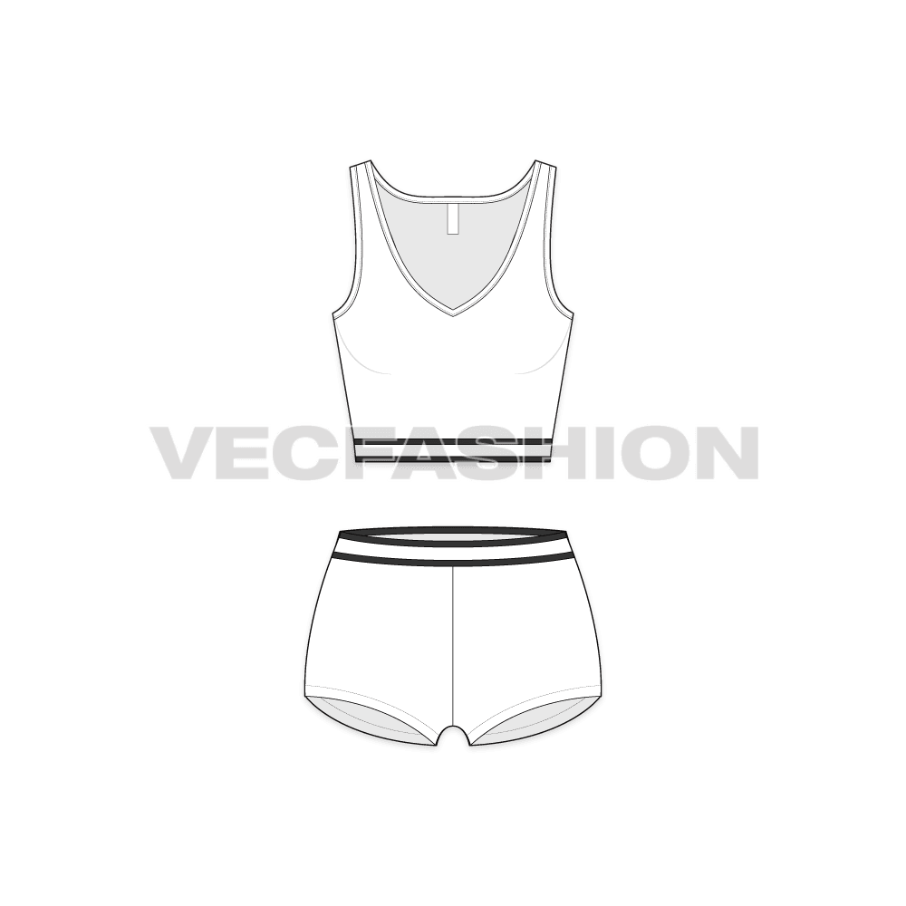 Womens cotton underwear set, racerback, alternate colorway flat sketch, front view