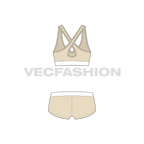 Womens cotton underwear set, v-neck cross-over flat sketch, back view