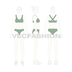 Womens cotton underwear set, scoop neck flat sketch, croqui sketch
