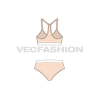 Womens cotton underwear set, racerback flat sketch, back view