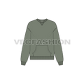 Womens crew neck drop shoulder sweatshirt flat sketch, front view