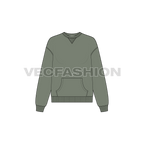 Womens crew neck drop shoulder sweatshirt flat sketch, front view