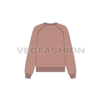 Womens crew neck raglan sleeve sweatshirt flat sketch, back view