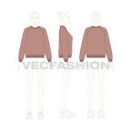 Womens crew neck raglan sleeve sweatshirt flat sketch, croqui sketch