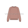 Womens crew neck raglan sleeve sweatshirt flat sketch, front view