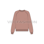 Womens crew neck raglan sleeve sweatshirt flat sketch, front view