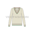 Womens cricket sweater flat sketch, front view
