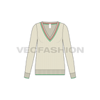 Womens cricket sweater flat sketch, front view