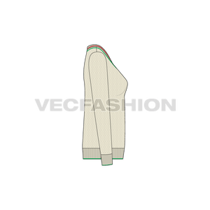 A vector template for Women's Cricket Sweater in Natural color. It is added with all details like Crisscross Cable Knitting pattern, thick rib at neck and hem.