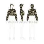 Womens crop camo hoodie flat sketch, croqui sketch