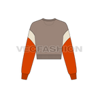 Womens crop crewneck sweatshirt flat sketch, back view