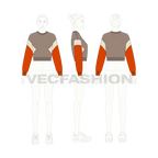 Womens crop crewneck sweatshirt flat sketch, croqui sketch