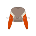 Womens crop crewneck sweatshirt flat sketch, front view
