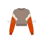 Womens crop crewneck sweatshirt flat sketch, front view