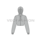 Womens crop front open hoodie flat sketch, front view