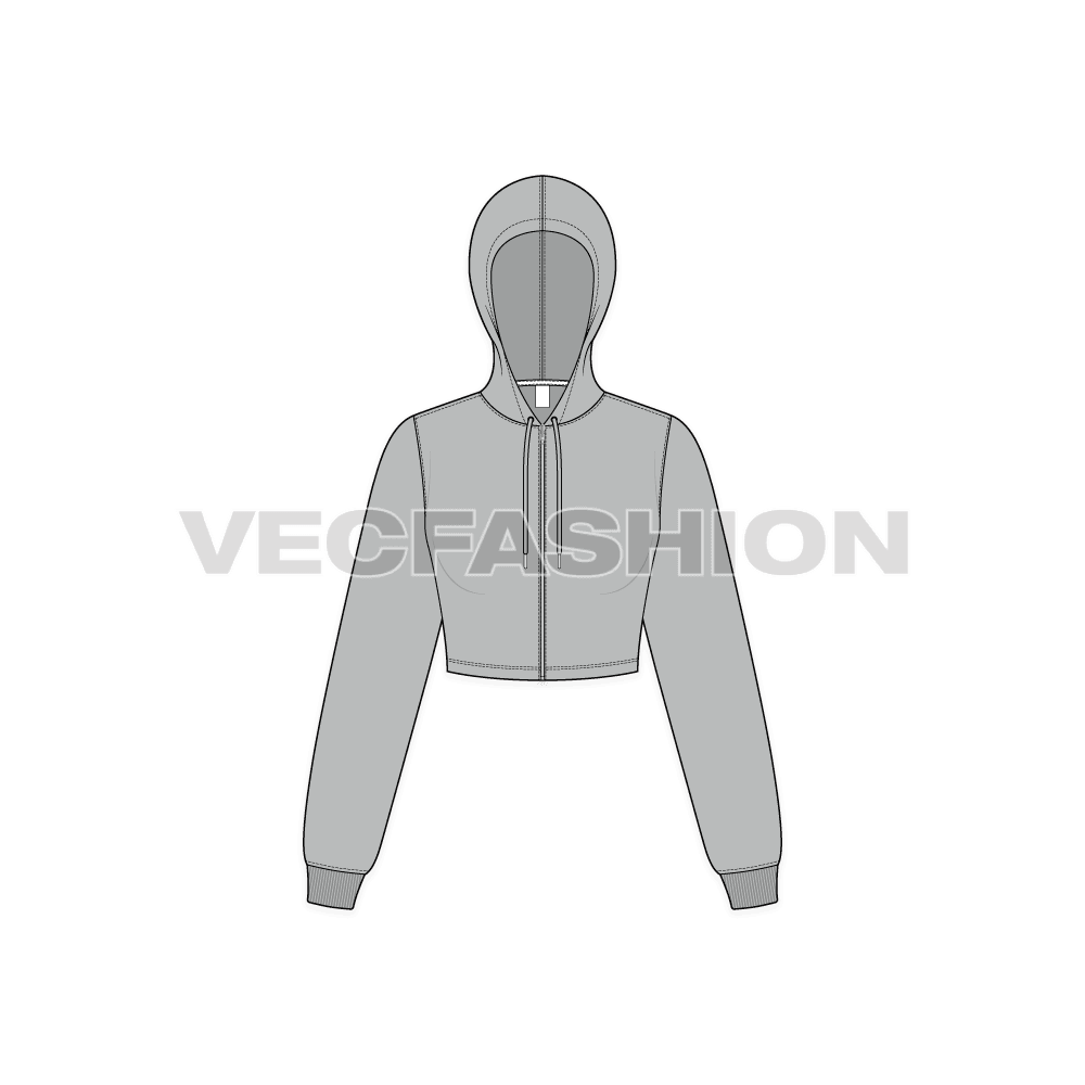 A vector illustrator sketch template of Women's Crop Front Open Hoodie.