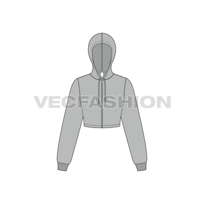 A vector illustrator sketch template of Women's Crop Front Open Hoodie.