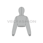 Womens crop front open hoodie flat sketch, back view