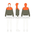 Womens crop hoodie, contrast yoke flat sketch, croqui sketch