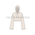 Womens crop hoodie, stone flat sketch, front view