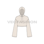 Womens crop hoodie, stone flat sketch, front view