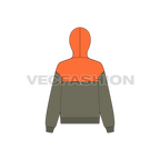 Womens crop hoodie, contrast yoke flat sketch, back view