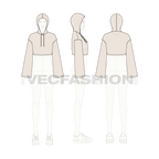 Womens crop hoodie, stone flat sketch, croqui sketch
