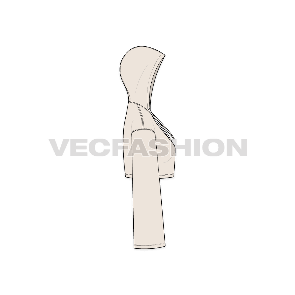 Womens crop hoodie, stone flat sketch, side view