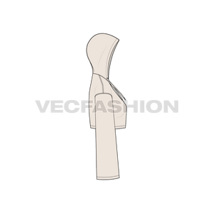 A new vector illustrator template of Women's Crop Hoodie. It is colored in stone, with full length sleeves wider at hem. 