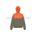 Womens crop hoodie, contrast yoke flat sketch, front view