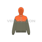 Womens crop hoodie, contrast yoke flat sketch, front view