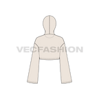 Womens crop hoodie, stone flat sketch, back view