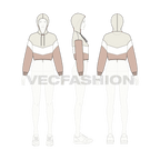 Womens crop hoodie cross panels flat sketch, croqui sketch