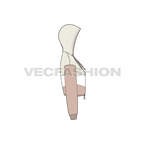 Womens crop hoodie cross panels flat sketch, side view