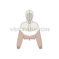 Womens crop hoodie cross panels flat sketch, front view