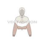 Womens crop hoodie cross panels flat sketch, front view