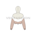 Womens crop hoodie cross panels flat sketch, back view