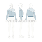 Womens crop hoodie fashion sketch template flat sketch, croqui sketch