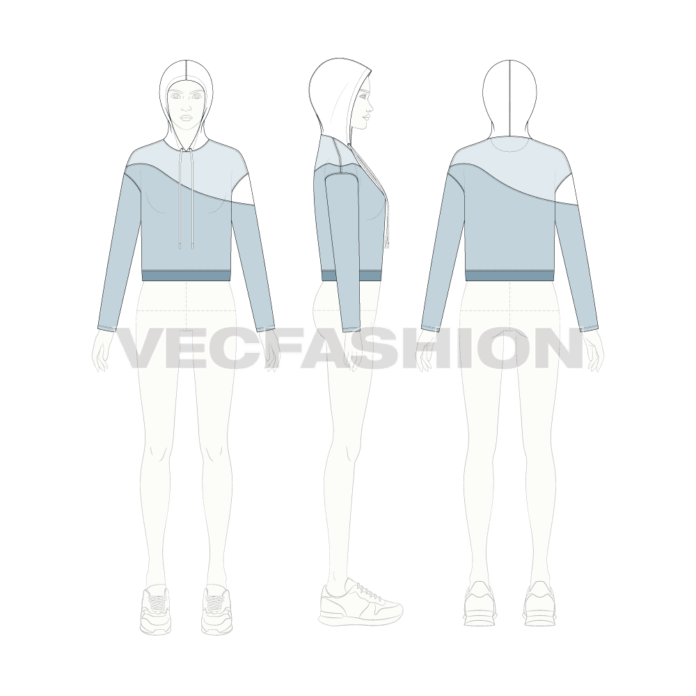 Womens crop hoodie fashion sketch template flat sketch, croqui sketch