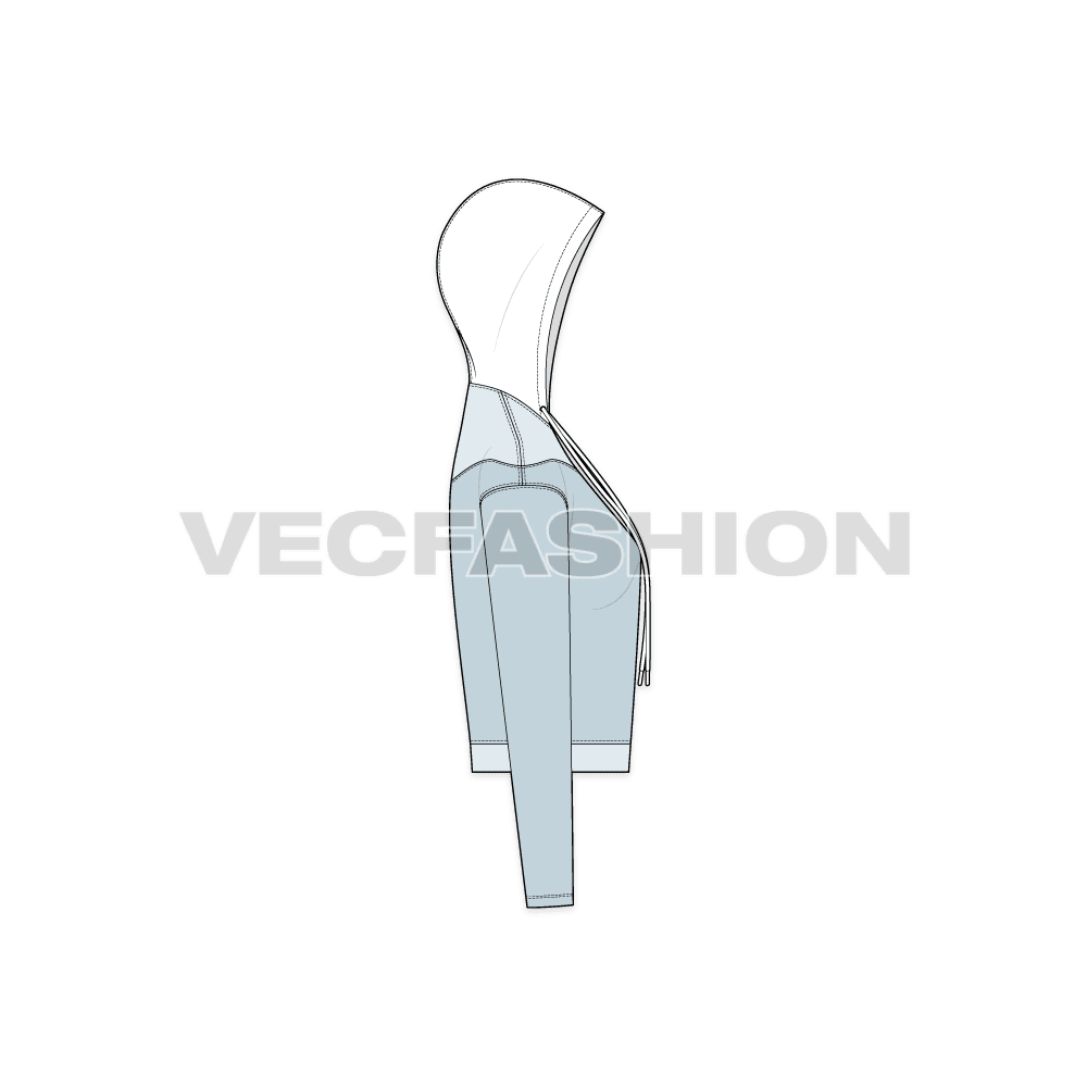 Womens crop hoodie fashion sketch template flat sketch, side view