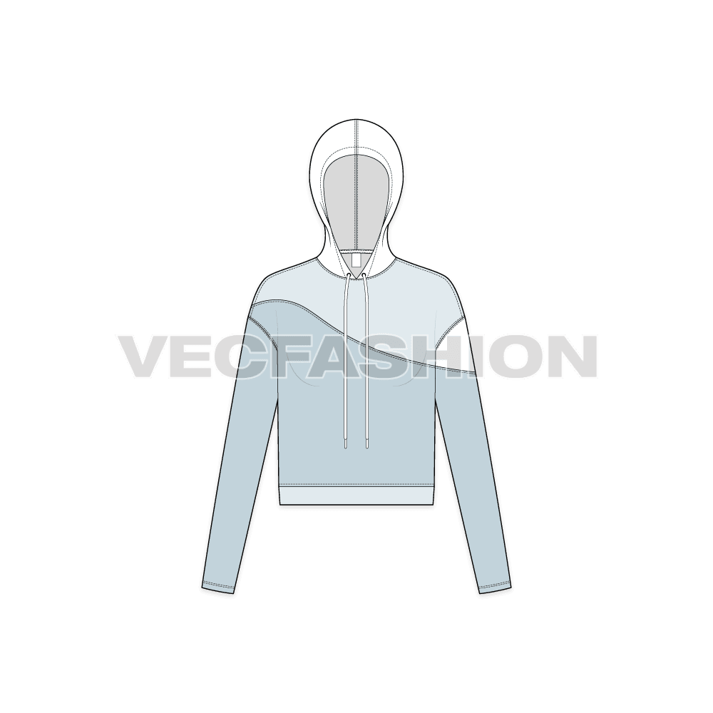 Womens crop hoodie fashion sketch template flat sketch, front view