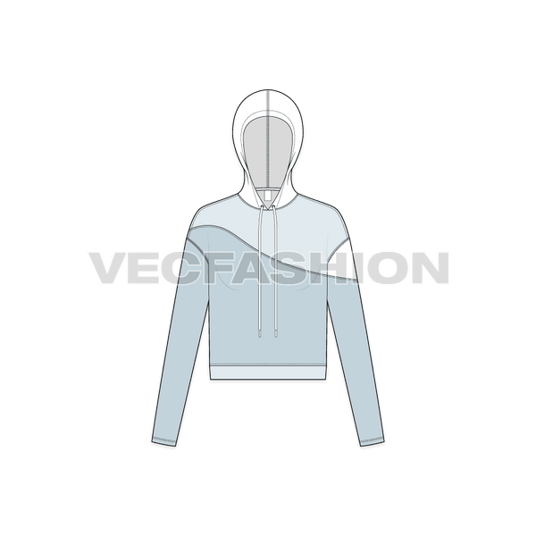 Women's Crop Hoodie Fashion Sketch Template - VecFashion