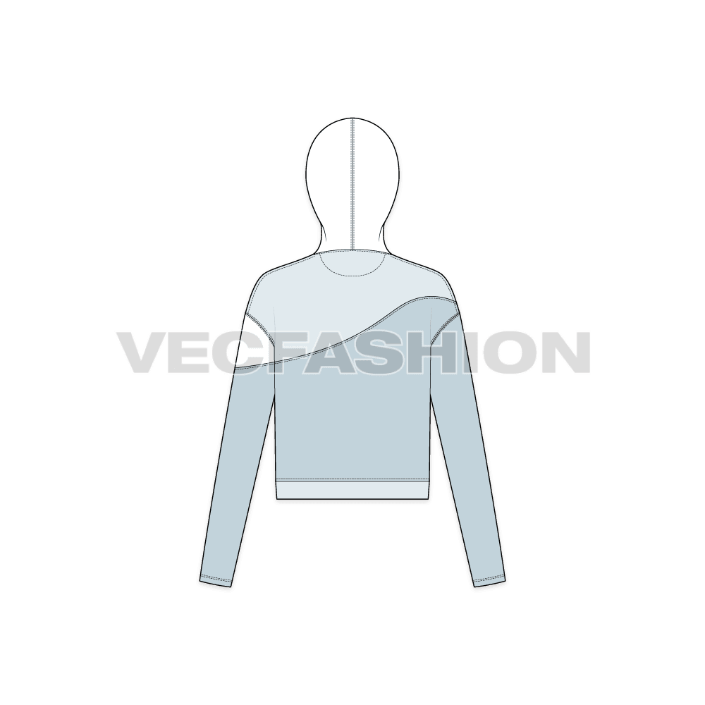 Womens crop hoodie fashion sketch template flat sketch, back view