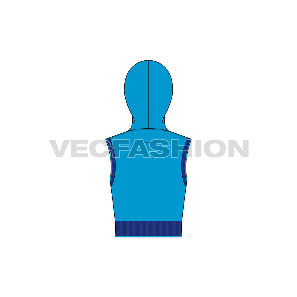 A clean template for Women's Crop Hoodie Vest in Blue Color. The Drawstring is made of very soft and special material and with a strong-hold Aglet. This Sport Hoodie is front open and added with a Metal Zip Puller and Zipper.