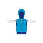 Womens crop hoodie vest flat sketch, front view